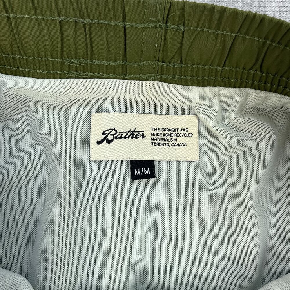 Bather Swim Trunks Mens Medium Olive Green Mesh-Lined 5" Inseam Elastic Waist - Picture 6 of 12